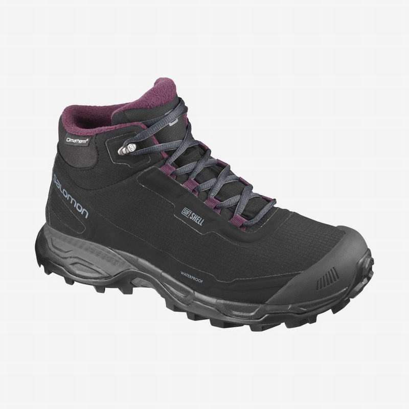 Buty Trekkingowe Damskie Salomon SHELTER SPIKES CLIMASALOMON™ WODOODPORNY - Czarne - Polska (967-ZOB